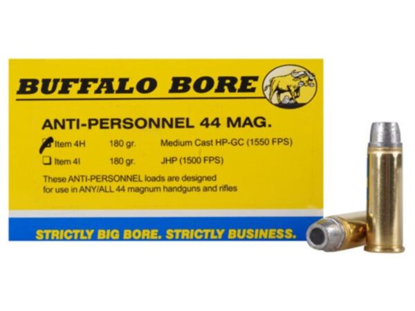 Buffalo Bore .44 Remington Magnum 180 Gr. Medium Cast Hollow Point Gas Check Anti-Personnel- Box of 20