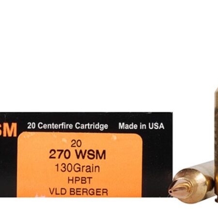HSM Trophy Gold .270 Winchester Short Magnum (WSM) 130 Gr. Berger Hunting VLD Hollow Point Boat Tail- Box of 20
