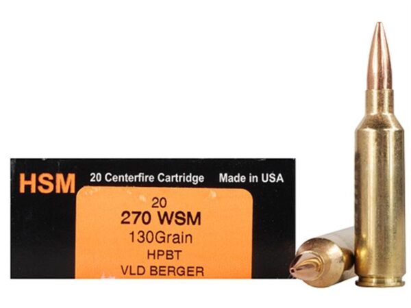 HSM Trophy Gold .270 Winchester Short Magnum (WSM) 130 Gr. Berger Hunting VLD Hollow Point Boat Tail- Box of 20