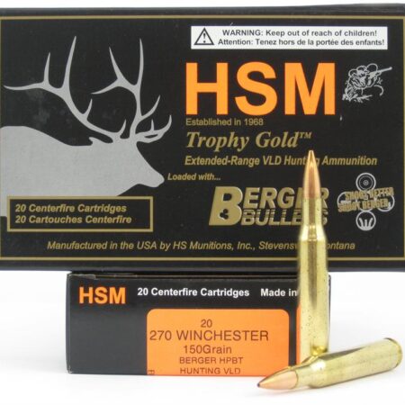 HSM Trophy Gold .270 Winchester 150 Gr. Berger Hunting VLD Hollow Point Boat Tail- Box of 20