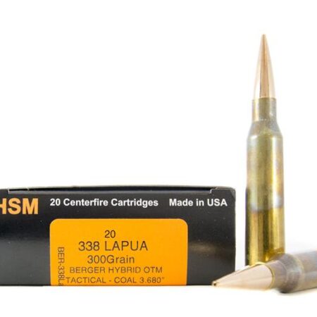 HSM Trophy Gold .338 Lapua Magnum 300 Gr. Berger Hybrid Open Tip Match Tactical, COAL 3.680"- Box of 20