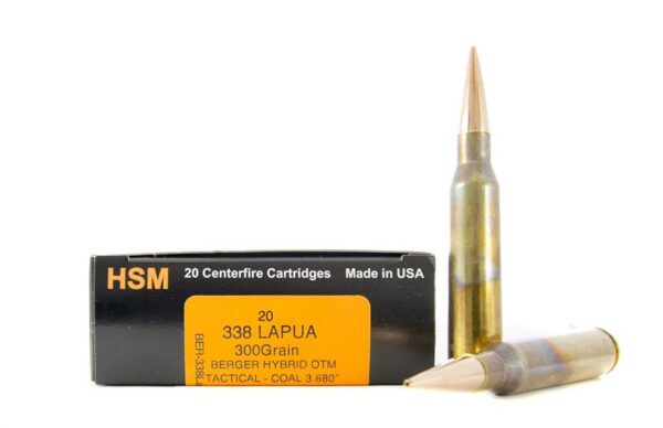 HSM Trophy Gold .338 Lapua Magnum 300 Gr. Berger Hybrid Open Tip Match Tactical, COAL 3.680"- Box of 20