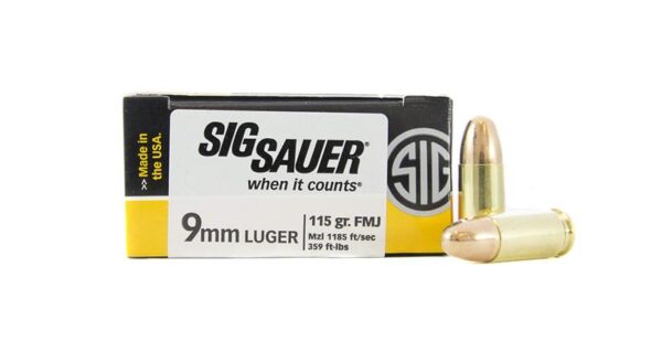 SIG SAUER Elite Performance 9mm Luger 115 Gr. Full Metal Jacket- Box of 50
