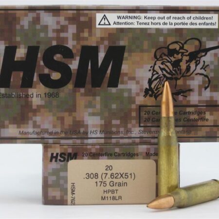 HSM 7.62x51mm 175 Gr. Sierra HPBT- M118LR- Box of 20