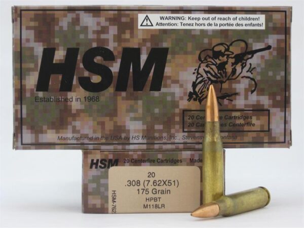 HSM 7.62x51mm 175 Gr. Sierra HPBT- M118LR- Box of 20