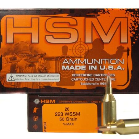 HSM .223 Winchester Super Short Magnum (WSSM) 50 Gr. Hornady V-Max- Box of 20