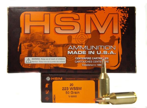 HSM .223 Winchester Super Short Magnum (WSSM) 50 Gr. Hornady V-Max- Box of 20