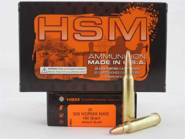 HSM .308 Norma 180 Gr. Grand Slam SP- Box of 20