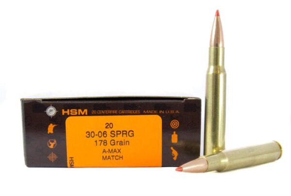 HSM .30-06 Springfield 178 Gr. Hornady A-Max Match- Box of 20