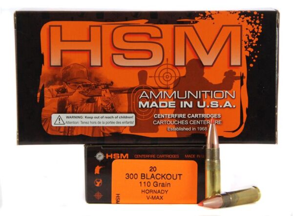 HSM .300 AAC Blackout 110 Gr. Hornady V-Max- Box of 20