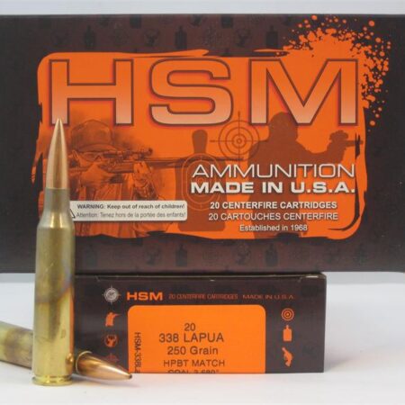 HSM .338 Lapua 250 Gr. HPBT Match - COAL 3.600 -Box of 20