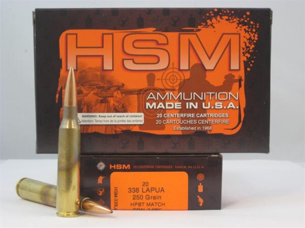 HSM .338 Lapua 250 Gr. HPBT Match - COAL 3.600 -Box of 20
