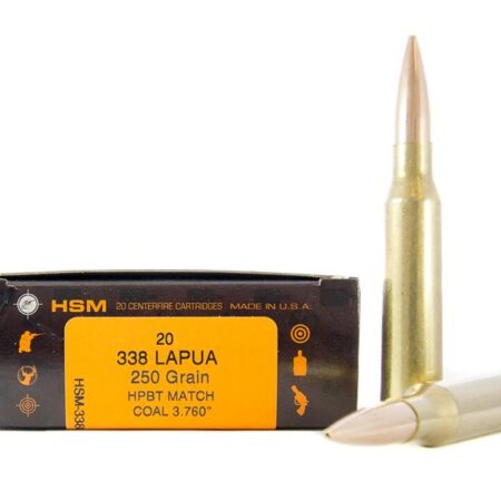 HSM .338 Lapua 250 Gr. HPBT Match- COAL 3.760- Box of 20