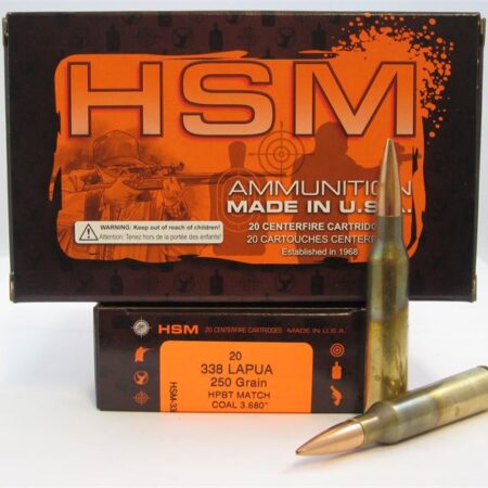 HSM .338 Lapua 250 Gr. HPBT Match- COAL 3.680- Box of 20