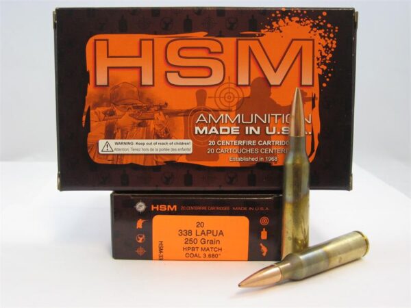 HSM .338 Lapua 250 Gr. HPBT Match- COAL 3.680- Box of 20