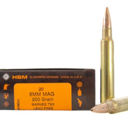 HSM 8mm Remington Magnum 200 Gr. Barnes TSX Hollow Point- Lead-Free- Box of 20