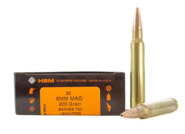 HSM 8mm Remington Magnum 200 Gr. Barnes TSX Hollow Point- Lead-Free- Box of 20