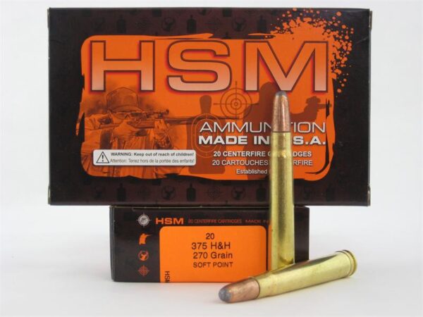 HSM .375 H&H Magnum 270 Gr. Hornady Round Nose Soft Point- Box of 20