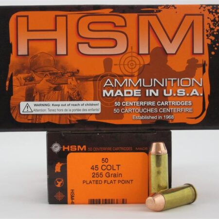 HSM .45 Colt 255 Gr. Plated Flat Point- Box of 50