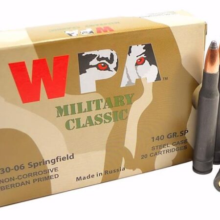 Wolf Military Classic .30-06 Springfield 140 Gr. Soft Point (Bi-Metal) Steel Case Berdan Primed- Box of 20
