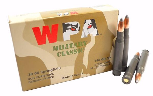 Wolf Military Classic .30-06 Springfield 140 Gr. Soft Point (Bi-Metal) Steel Case Berdan Primed- Box of 20