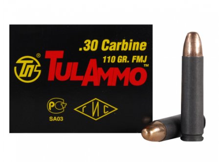 TulAmmo .30 Carbine 110 Gr. FMJ (Bi-Metal) Steel Case Berdan Primed- Box of 50