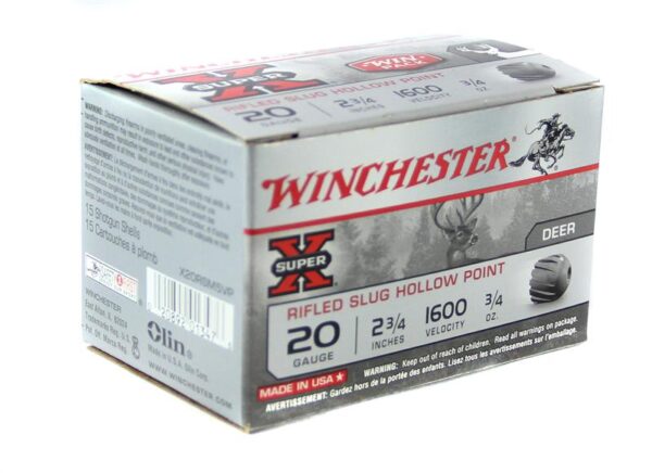 Winchester Super-X 20 Gauge 2-3/4" 3/4 oz Rifled Slug- Box of 15