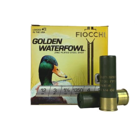Fiocchi Golden Waterfowl 12 Gauge 3" 1-1/4 oz #4 Zinc Plated Steel Shot- Non-Toxic- Box of 25