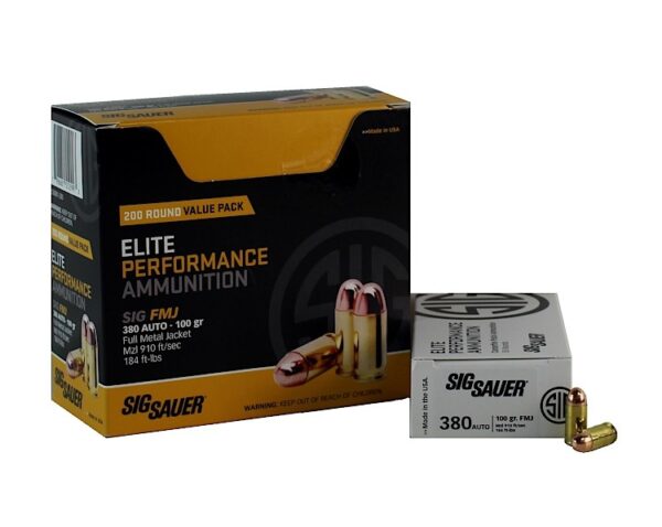 SIG SAUER Elite Performance .380 ACP 100 Gr. Full Metal Jacket- Box of 200