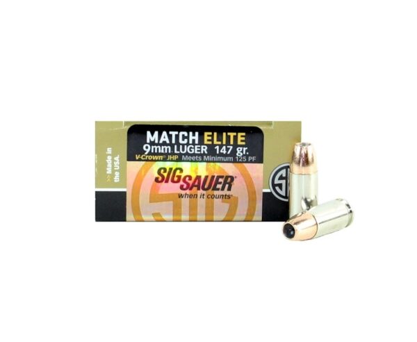 SIG SAUER Match Elite Competition 9mm Luger 147 Gr. V-Crown JHP- Box of 50
