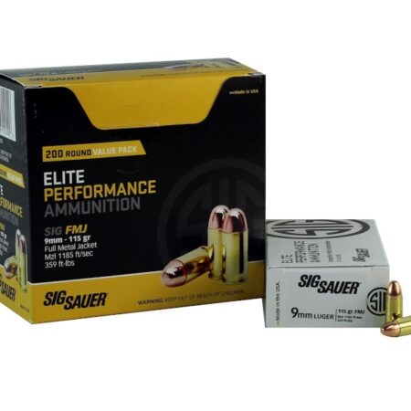 SIG SAUER Elite Performance 9mm Luger 115 Gr. Full Metal Jacket- Box of 200