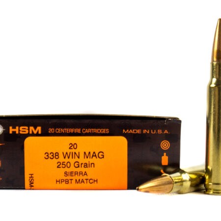 HSM .338 Winchester Magnum 250 Gr. Sierra HPBT Match- Box of 20