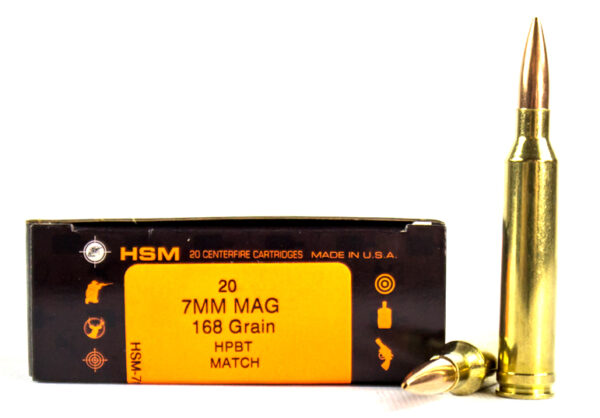 HSM 7mm Remington Magnum 168 Gr. Sierra HPBT Match- Box of 20