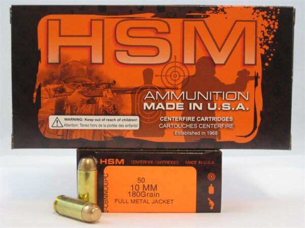HSM 10mm Auto 180 Gr. Full Metal Jacket- Box of 50