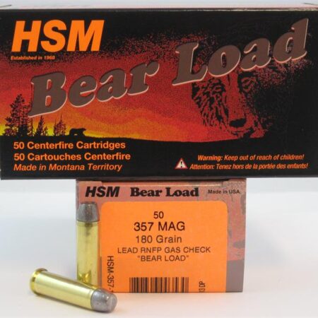HSM .357 Magnum 180 Gr. Lead RNFP Gas Check "Bear Load"- Box of 50
