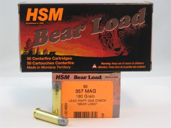 HSM .357 Magnum 180 Gr. Lead RNFP Gas Check "Bear Load"- Box of 50