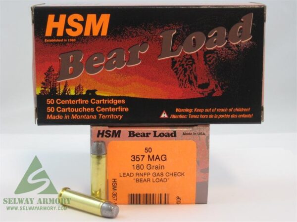 HSM Factory Blemish .357 Magnum 180 Gr. Lead RNFP Gas Check "Bear Load"- Box of 50
