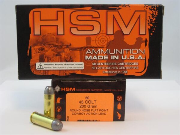 HSM .45 Long Colt 200 Gr. Round Nose Flat Point "Cowboy Action" Lead- Box of 50