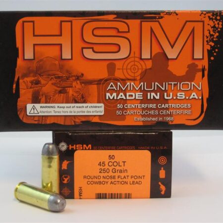 HSM .45 Long Colt 250 Gr. Round Nose Flat Point "Cowboy Action" Lead- Box of 50
