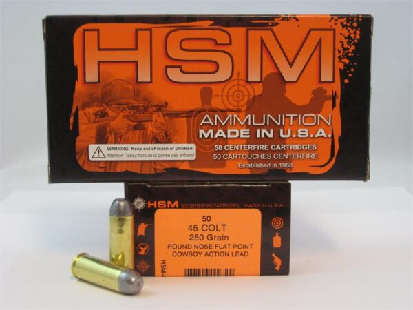 HSM .45 Long Colt 250 Gr. Round Nose Flat Point "Cowboy Action" Lead- Box of 50