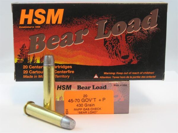 HSM .45-70 Government +P 430 Gr.  RNFP Gas Check "Bear Load"- Box of 20