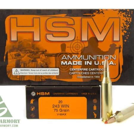 HSM Factory Blemish .243 Winchester 75 Gr. Hornady V-Max- Box of 20