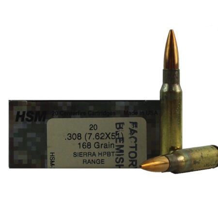 HSM Factory Blemish Range Brass 7.62x51mm 168 Gr. Sierra HPBT Match- Box of 20
