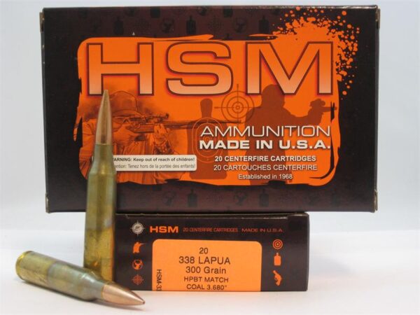 HSM .338 Lapua 300 Gr. HPBT Match- COAL 3.680- Box of 20
