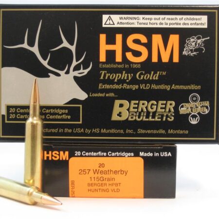 HSM .257 Weatherby 115 Gr. Berger HPBT Hunting VLD- Box of 20