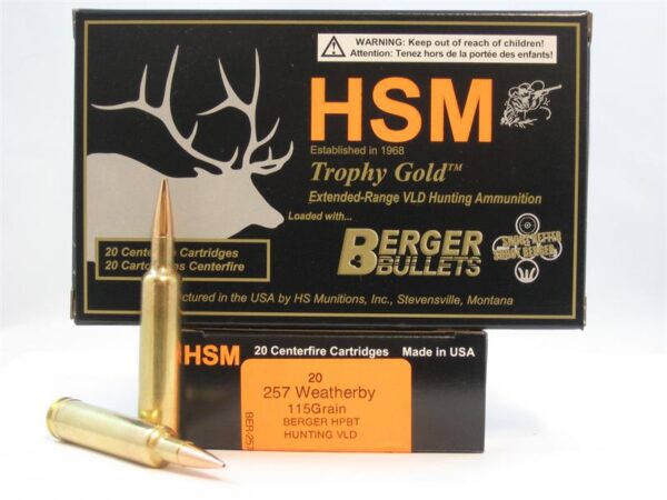 HSM .257 Weatherby 115 Gr. Berger HPBT Hunting VLD- Box of 20