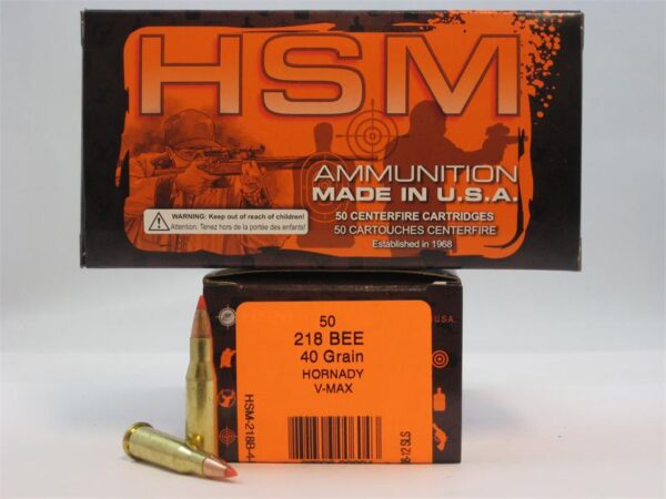 HSM .218 Bee 40 Gr. Hornady V-Max- Box of 50