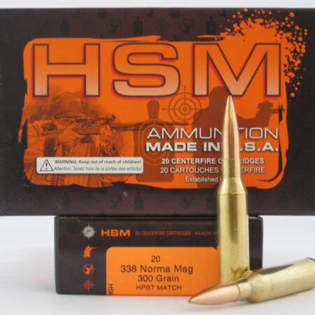 HSM .338 Norma Magnum 300 Gr. HPBT Match- Box of 20