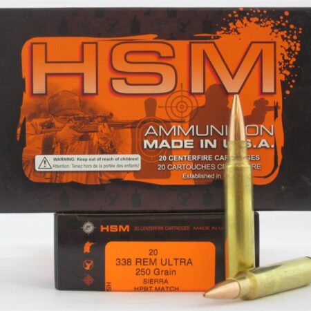 HSM .338 Remington Ultra Magnum  250 Gr. Sierra HPBT Match- Box of 20
