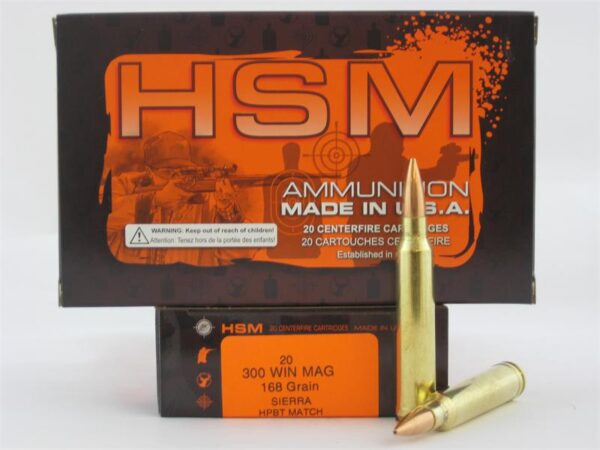 HSM .300 Winchester Magnum 168 Gr. Sierra HPBT Match- Box of 20